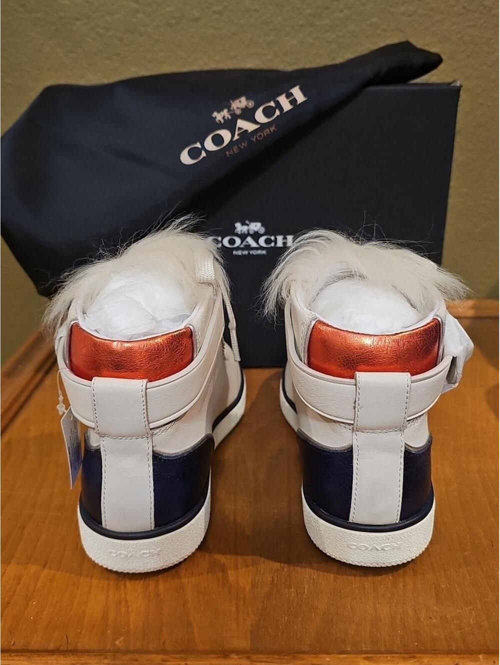 COACH Shearling Nappa Leather Lace Up Hightop Sneakers Shoes Women's Sz 5 NEW - Picture 4 of 14